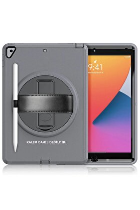 CepteToptan iPad 10.2 (7.nesil) Kılıf Hand Strap Tablet Kılıfı - Gri - DROPX1859-3900