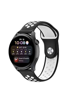 CepteToptan Watch 22mm Spor Delikli Kordon - Siyah-Beyaz - DROPX7091-5739