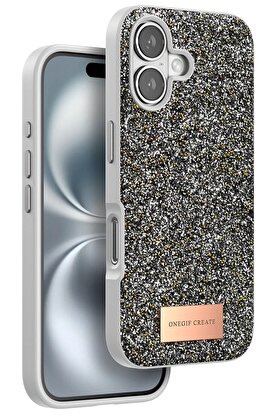 ONEGIF iPhone 16 Bright Simli Kapak - Gümüş