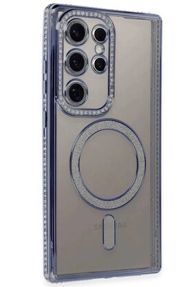 CepteToptan Newface Samsung Galaxy S24 Ultra Kılıf Joke Simli Magneticsafe Kılıf - Mavi