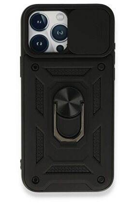 CepteToptan iPhone 15 Pro Max Kılıf Pars Lens Yüzüklü Silikon - Siyah - DROPX5181-9564