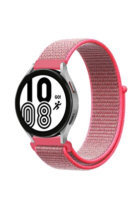 CepteToptan Samsung Galaxy Watch 4 Hasırlı Cırtcırtlı Kordon - Pembe - DROPX9263-7746