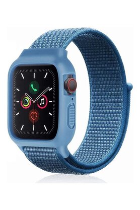 CepteToptan Apple Watch 38mm Hasırlı Cırtcırtlı Kasalı Kordon - Mavi - DROPX1759-1951