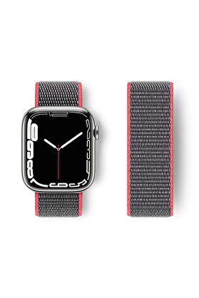 CepteToptan Apple Watch 42mm Hasırlı Cırtcırtlı Kordon - Pembe-Gri - DROPX7644-9496
