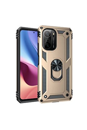 CepteToptan Xiaomi Poco F3 Kılıf Sofya Yüzüklü Silikon Kapak - Gold - DROPX1130-1729