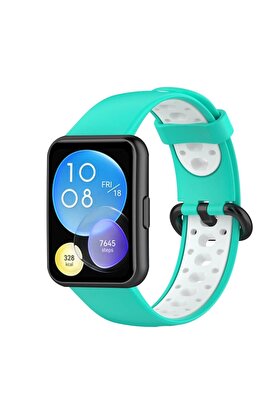 CepteToptan Huawei Watch Fit 2 Spor Delikli Kordon - Turkuaz-Beyaz - DROPX5690-6350