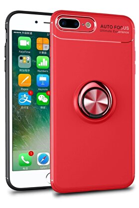 CepteToptan iPhone 7 Plus Kılıf Range Yüzüklü Silikon - Kırmızı - DROPX1030-8648