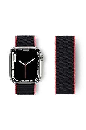 Toptan Bulurum Apple Watch 38mm Hasırlı Cırtcırtlı Kordon - Pembe-Siyah