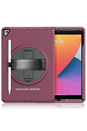 CepteToptan iPad 10.2 (7.nesil) Kılıf Hand Strap Tablet Kılıfı - Mürdüm - DROPX4518-5413
