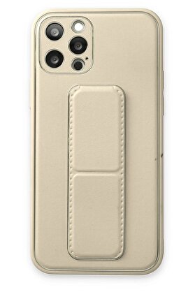 CepteToptan iPhone 12 Pro Kılıf Coco Deri Standlı Kapak - Beyaz - DROPX5872-6070