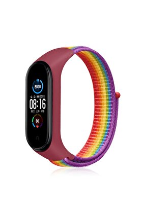 CepteToptan Xiaomi Mi Band 4 Hasırlı Cırtcırtlı Kordon - Gökkuşağı - DROPX2100-5143