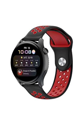 CepteToptan Watch 22mm Spor Delikli Kordon - Siyah-Kırmızı - DROPX9782-7696