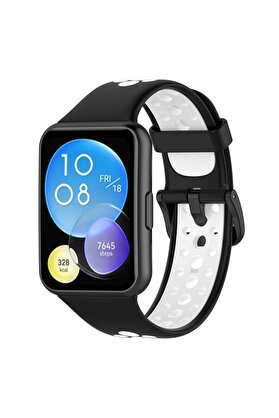 CepteToptan Huawei Watch Fit 2 Spor Delikli Kordon - Siyah-Beyaz - DROPX1162-1852
