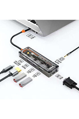 CepteToptan ALLY 6in1 Type-c To USB3.0 + USB2.0 + Type-c PD 100W + HDMI + VGA + 3.5mm Çoğa - DROPX9117-4368