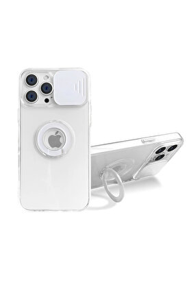 CepteToptan Ally iPhone 13 Pro 6.1 inç Kılıf Sürgülü Kamera Lens Korumalı Yüzük Sta - DROPX5863-4542