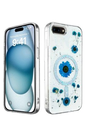 Toptan Bulurum iPhone 7 Kılıf Daisy Simli Magsafe Kapak - Mavi