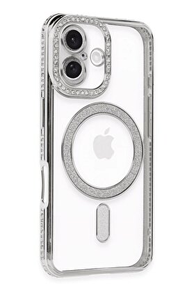 Toptan Bulurum iPhone 16 Kılıf Joke Simli Magneticsafe Kılıf - Gümüş