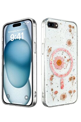 Toptan Bulurum iPhone 7 Kılıf Daisy Simli Magsafe Kapak - Pembe - DROPX1618-9388 Uyumlu