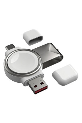 CepteToptan ALLY Apple iWatch İçin Taşınabilir 2 in 1 USB + Type-C Şarj Standı-(1903) - DROPX9255-8045