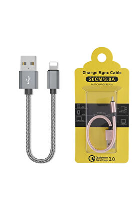 CepteToptan Ally İPhone İOS 3.0A Hızlı Şarj Halat Usb Kablo 20cm-(1903) - ARFGH6226-7494