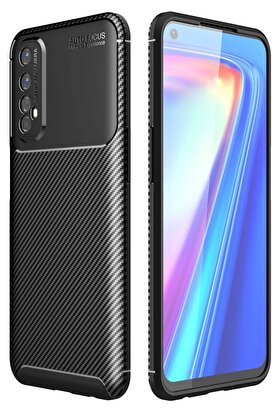 Toptan Bulurum Realme 7 Kılıf Auto Focus Karbon Kapak - Siyah