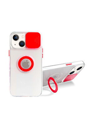 CepteToptan Ally iPhone 13 6.1 inç Kılıf Sürgülü Kamera Lens Korumalı Yüzük Standl? - DROPX6307-9980