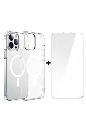 CepteToptan Crystal iPhone 13 Pro Max 6.7 Magsafe Silikon Kılıf + Tempered Ekran Koruyucu - DROPX8166-4642
