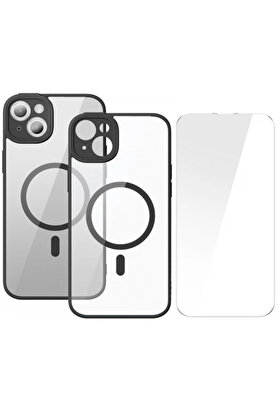 CepteToptan Frame Series iPhone 14 Plus 6.7 Kamera Koruyuculu Magsafe Kılıf + Tempered Ekr - DROPX2216-9108