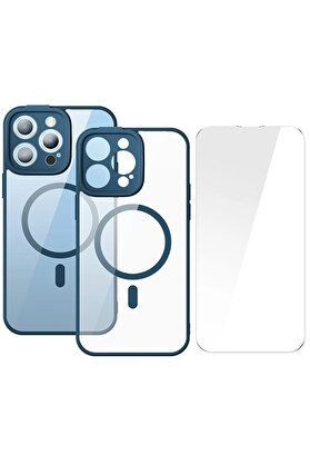 CepteToptan Frame Series iPhone 14 Pro 6.1 Kamera Koruyuculu Magsafe Kılıf + Tempered Ekra - DROPX6598-8092