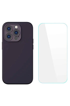 CepteToptan Liquid Silica iPhone 14 Pro Silikon Kılıf + Tempered Ekran Koruyucu Set-(1903) - DROPX6461-1435