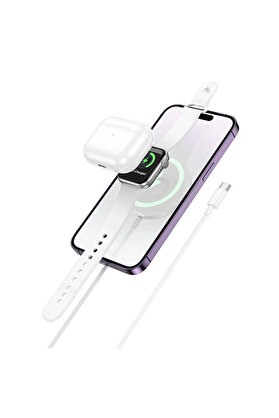 CepteToptan HOCO CW50 15W + Apple Watch+iPhone 3in1 Kablosuz Manyetik Hızlı Şarj Aleti-(1 - DROPX8405-1414