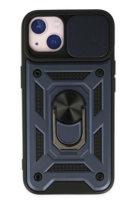 Toptan Bulurum iPhone 14 Kılıf Pars Lens Yüzüklü Silikon - Lacivert