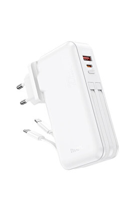 CepteToptan Hoco J126 USB-A+Type-C Çıkışlı Type-c+Lightning Kablolu 10000mAh Powerbank - DROPX4577-8993