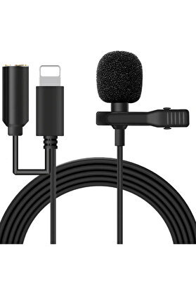 CepteToptan ALLY iPhone Lightning Yaka Mikrofonu+3.5MM jack Profesyonel Youtuber Mikrofonu-( - DROPX1785-9616