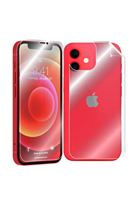 CepteToptan İPhone 12 6.1 Film Ön Arka Full Koruyucu Membran Nano Hidrojel Koruyucu Set-(1 - DROPX7286-4519