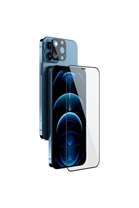 CepteToptan İPhone 12 Pro Max 2İN1 Full Glue Tempered Cam Ekran Koruyucu +Kamera Lens Set- - DROPX5257-7240