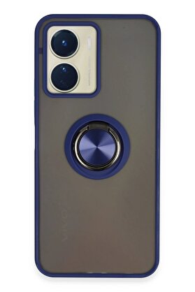 CepteToptan Vivo Y16 Kılıf Montreal Yüzüklü Silikon Kapak - Lacivert - DROPX7806-8668