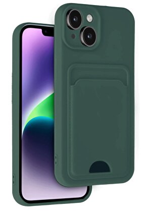 Toptan Bulurum iPhone 14 Kılıf Kelvin Kartvizitli Silikon - Koyu Yeşil