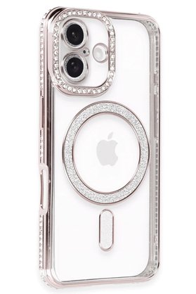 Toptan Bulurum iPhone 16 Kılıf Joke Simli Magneticsafe Kılıf - Pembe