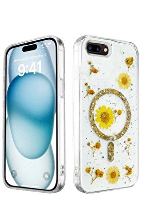 Toptan Bulurum iPhone 7 Kılıf Daisy Simli Magsafe Kapak - Gold