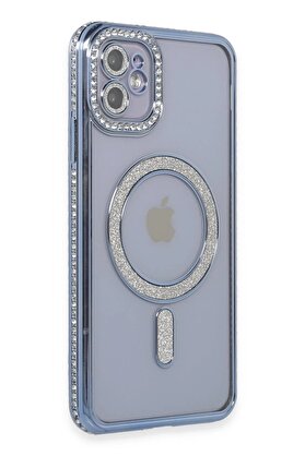 Toptan Bulurum iPhone 11 Kılıf Joke Simli Magneticsafe Kılıf - Mavi