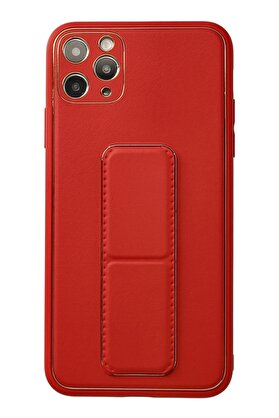 CepteToptan iPhone 11 Pro Max Kılıf Coco Deri Standlı Kapak - Kırmızı - DROPX6656-6890