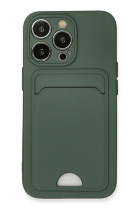 CepteToptan iPhone 13 Pro Kılıf Kelvin Kartvizitli Silikon - Koyu Yeşil - DROPX3031-7500