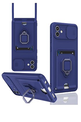 CepteToptan Samsung Galaxy A05 Kılıf Zuma Kartvizitli Yüzüklü Silikon - Lacivert - DROPX9377-1088