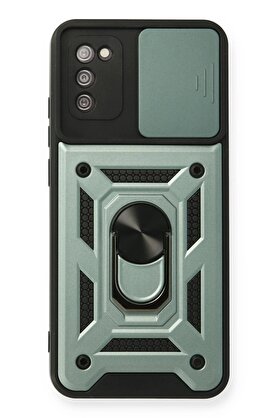 CepteToptan Samsung Galaxy A03S Kılıf Pars Lens Yüzüklü Silikon - Yeşil - DROPX4817-1288
