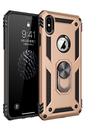 CepteToptan iPhone XS Max Kılıf Sofya Yüzüklü Silikon Kapak - Gold - DROPX9539-2003