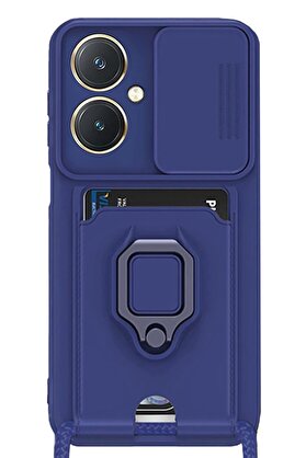 CepteToptan Vivo Y27 Kılıf Zuma Kartvizitli Yüzüklü Silikon - Lacivert - DROPX6298-9354