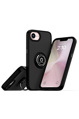 CepteToptan iPhone 16E Kılıf Montreal Yüzüklü Silikon Kapak - Siyah - DROPX2424-5829