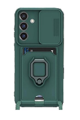 CepteToptan Samsung Galaxy S25 Plus Kılıf Zuma Kartvizitli Yüzüklü Silikon - Yeşil - DROPX3761-5244
