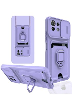 CepteToptan Xiaomi Mİ 11 Lite Kılıf Zuma Kartvizitli Yüzüklü Silikon - Lila - DROPX4418-3736